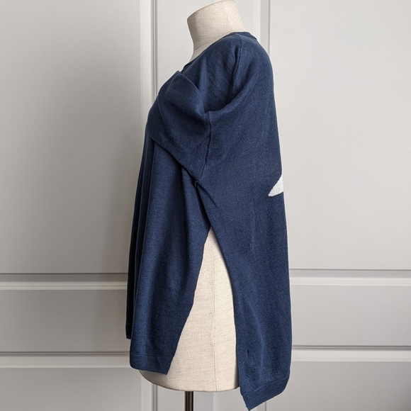 360 Sweater 100% Linen Lightweight Woven Star 3/4 Sleeve Blue White Star M NWT - Picture 12 of 16